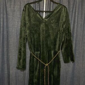 Soft Surroundings velvet jumpsuit, dark green with gold/green belt, size XL TALL
